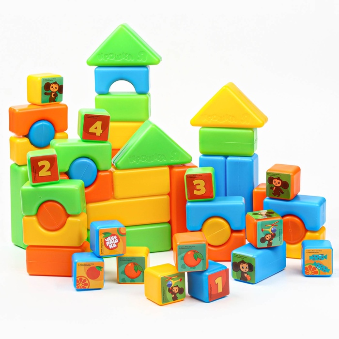 Набор цветных кубиков, "Чебурашка", 60 элементов, 4х4 см - фото 1906729598