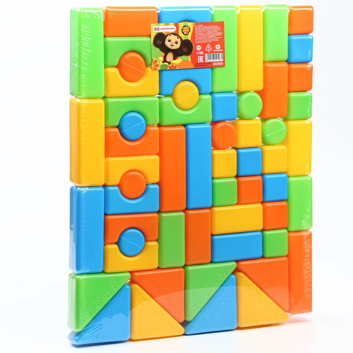 Набор цветных кубиков, "Чебурашка", 60 элементов, 4х4 см - фото 1906729600