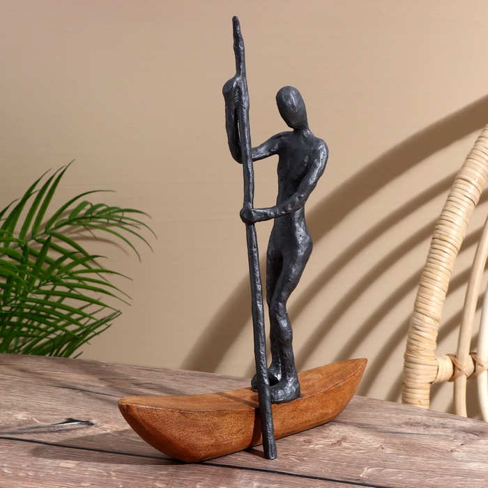 Сувенир «Лодочник», 28×9.5×37.5 см, полимерная смола, манговое дерево - Фото 1
