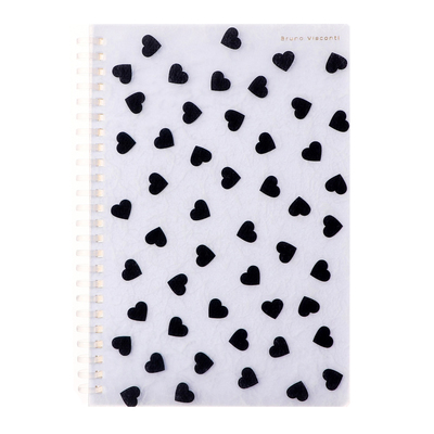 Тетрадь 60 листов в клетку на гребне Black&White "Сердечки", пластиковая обложка, тонированный блок 70г/м2