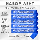 Набор лент  "Выпускник 9 класс", шёлк синий фольга, 5шт - фото 11305257