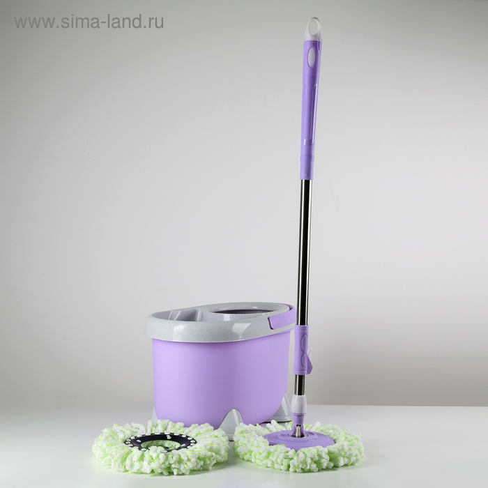 Швабра с отжимом и ведро с металлической центрифугой, запасная насадка из микрофибры, ножки, 20 л, цвет МИКС - Фото 1