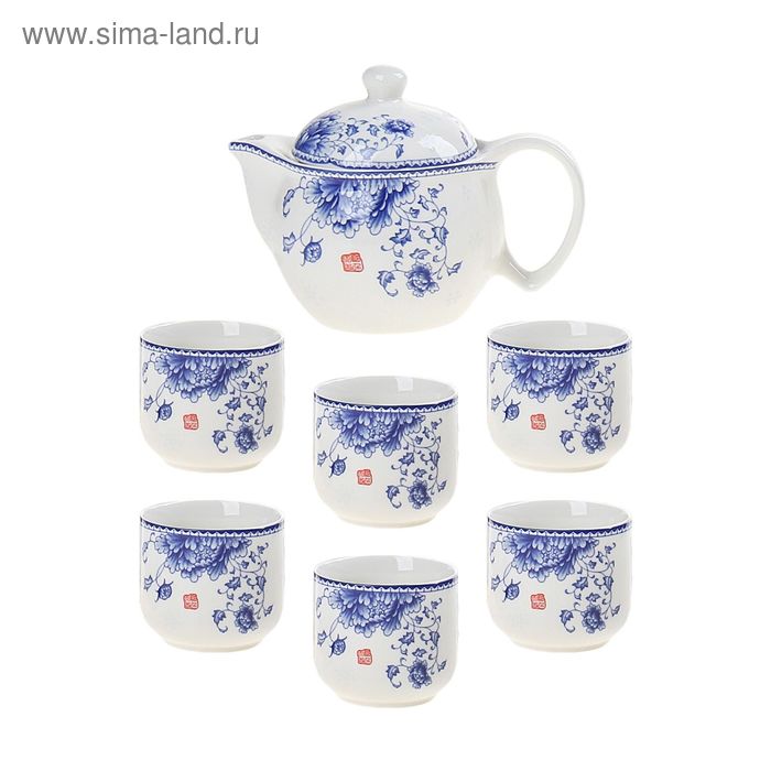 Набор для чайной церемонии 7 предметов "Цветение астры" (чайник 300 мл, чашка 70 мл) - Фото 1