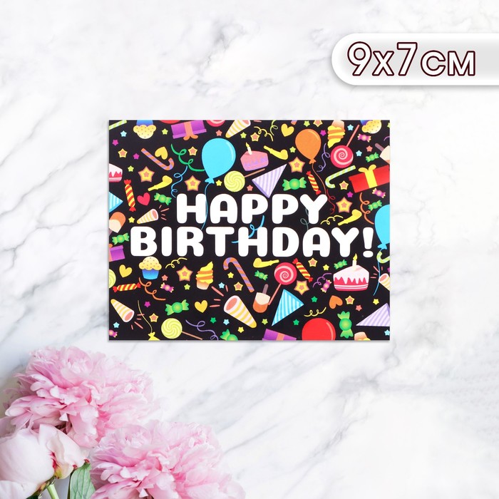Мини-открытка "Happy Birthday!" вкусняшки, 9 х 7 см - Фото 1