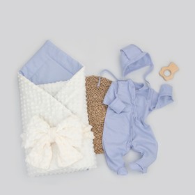 Комплект на выписку KinDerLitto «Новый Первый гардероб», 4 предмета, рост 50-56 см, цвет молочный, небесно-голубой