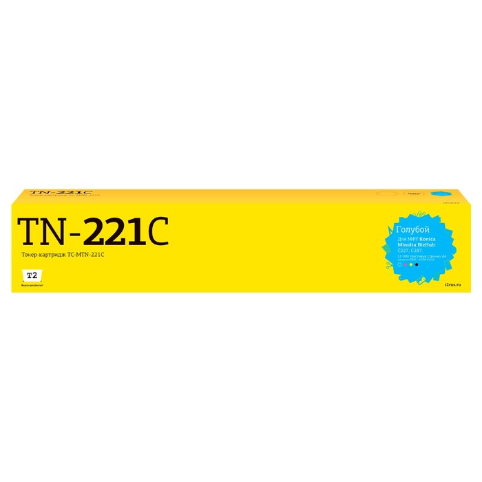 Лазерный картридж T2 TC-MTN-221C для Konica-Minolta BizHub C227/C287 (21000 стр.) голубой,   1053591 - Фото 1