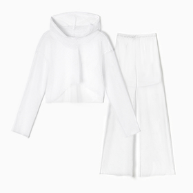 Комплект женский (лонгслив с капюшоном, брюки) MINAKU: Casual Collection цвет белый, р-р 42