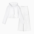 Комплект женский (лонгслив с капюшоном, брюки) MINAKU: Casual Collection цвет белый, р-р 44 - фото 10024075