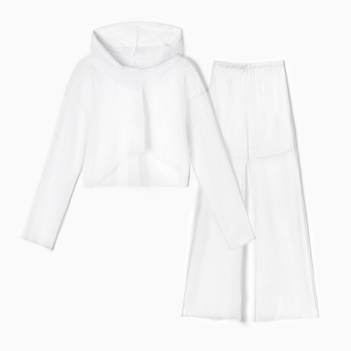 Комплект женский (лонгслив с капюшоном, брюки) MINAKU: Casual Collection цвет белый, р-р 46