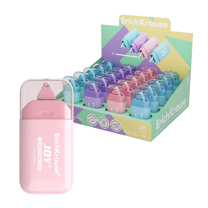 

Корректирующая лента 5 мм х 6 м, ErichKrause JOY Pastel, компактный размер, защитный колпачок, микс (цена за 1 шт)