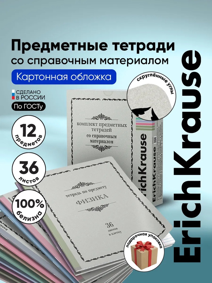 Набор предметных тетрадей ErichKrause «Академкнига», 12 предметов, 36 листов, со справочным материалом, обложка из мелованного картона - Фото 1