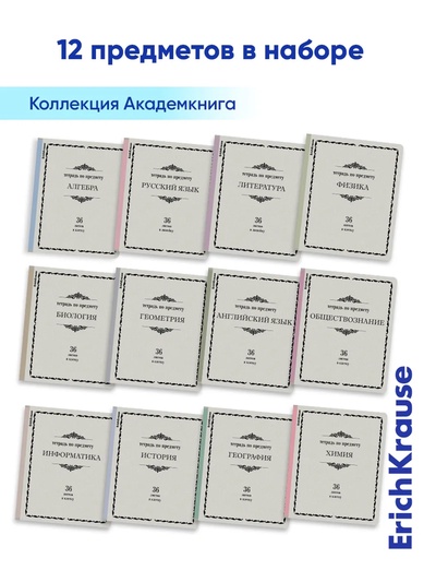 Набор предметных тетрадей ErichKrause «Академкнига», 12 предметов, 36 листов, со справочным материалом, обложка из мелованного картона