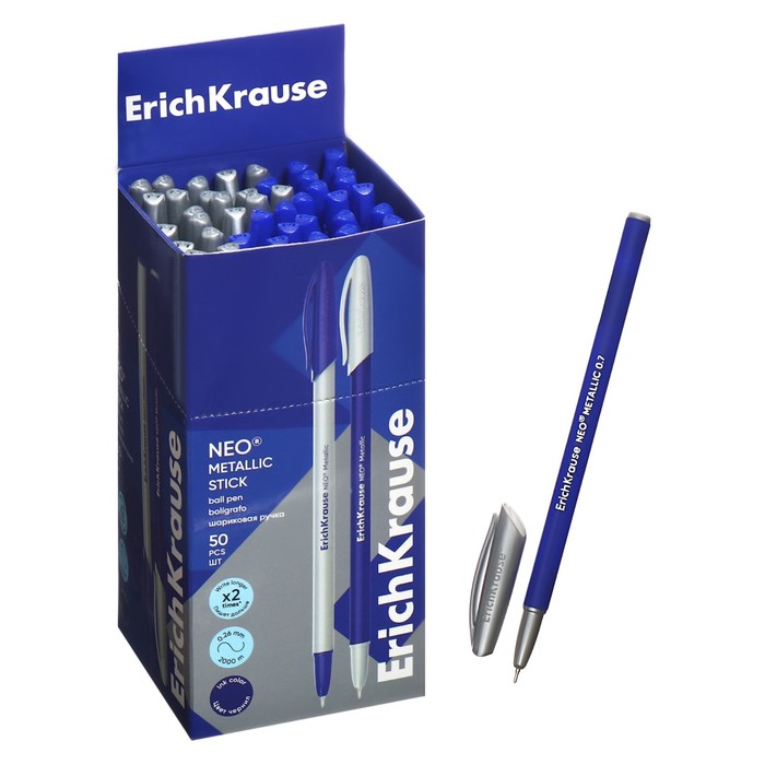 Ручка шариковая, ErichKrause, "Neo Stick Metallic" узел 0.7 мм 2 км цвет синяя