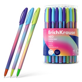 Ручка шариковая ErichKrause "Neo Stick Cool Ray" игольчатый узел 0.7 мм, чернила синие, микс