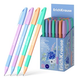 Ручка шариковая ErichKrause U-109 Stick&Grip "Pastel Bloom" игольчатый узел 1.0 мм, чернила синие, микс