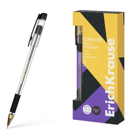 Ручка шариковая ErichKrause ULTRA-30 Gold Stick&Grip Classic игольчатый узел 0.7 мм, чернила черные, прозрачный корпус