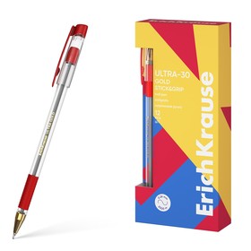 Ручка шариковая ErichKrause ULTRA-30 Gold Stick&Grip Classic игольчатый узел 0.7 мм, чернила красные, прозрачный корпус