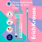 Набор ручек шариковых 4 штуки, ErichKrause ULTRA-20 Stick Pastel, узел 0.7 мм, чернила синие, длина линии письма 2000 метров 10524978 - фото 14049877