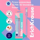 Набор ручек шариковых 4 штуки, ErichKrause ULTRA-30 Stick&Grip Pastel, узел 0.7 мм, чернила синие, резиновый держатель, длина линии письма 2000 метров 10524983 - фото 12571640