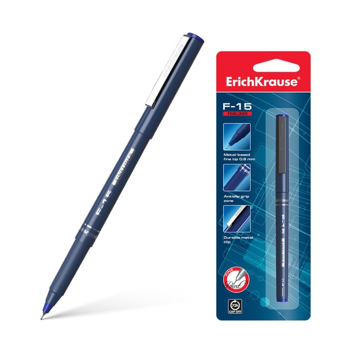 Ручка капиллярная ErichKrause "F-15 Stick Classic" игольчатый узел 0.6 мм, чернила черные - Фото 1