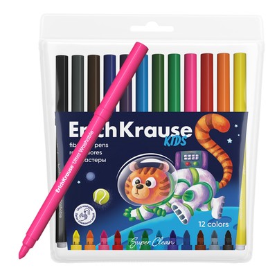 Фломастеры 12 цветов ErichKrause "Kids Space Animals" утолщенные
