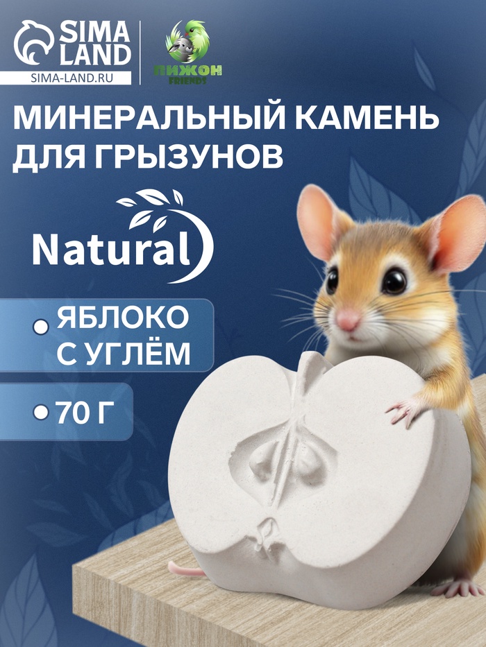 Минеральный камень «Пижон» для грызунов яблоко с углем, 70 г - Фото 1