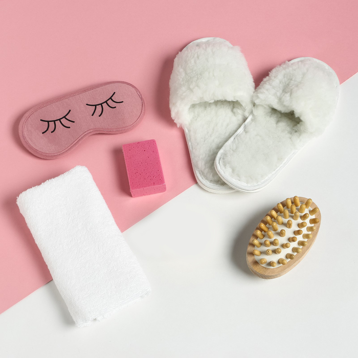 УЦЕНКА Набор подарочный с тапочками «Этель», 6 предметов, полотенце 30×60 см, аксессуары - Фото 1