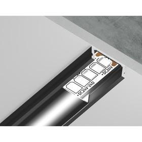 Профиль алюминиевый накладной Ambrella Illumination Alum Profile, GP1700BK/BK, 2000х6х15.5 мм, цвет чёрный, чёрный рассеиватель