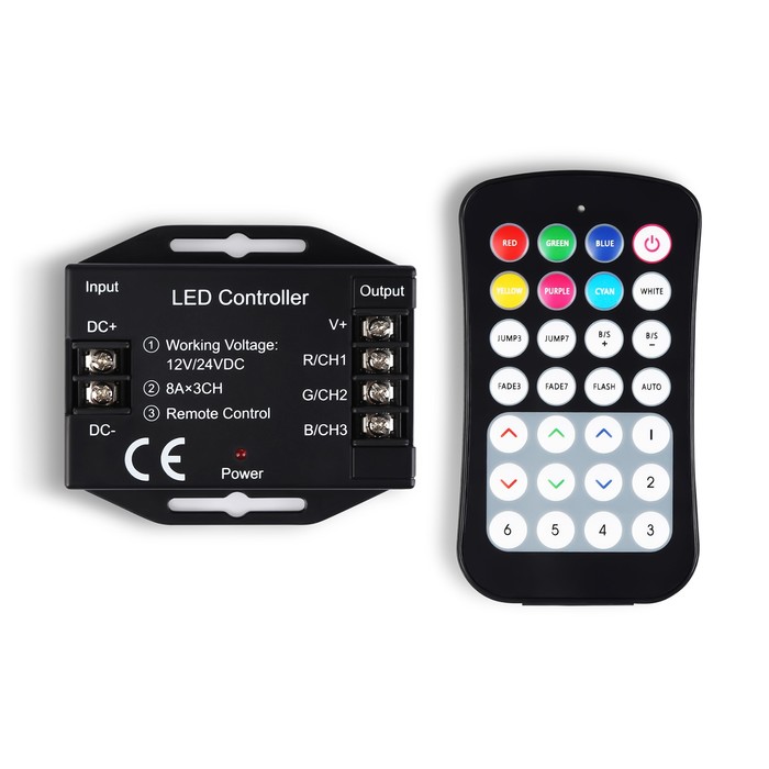 Контроллёр Ambrella для светодиодных лент RGB с радио пультом 2.4G 24A 12V 288W/ 24V 576W GS11351 (CR2025)
