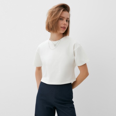 Футболка женская укороченная MINAKU OVERSIZE FIT, цвет экрю, размер 46