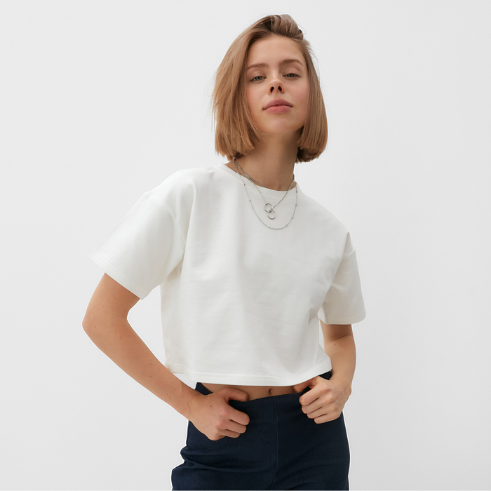 Футболка укороченная женская MINAKU OVERSIZE FIT: цвет экрю, р-р 50