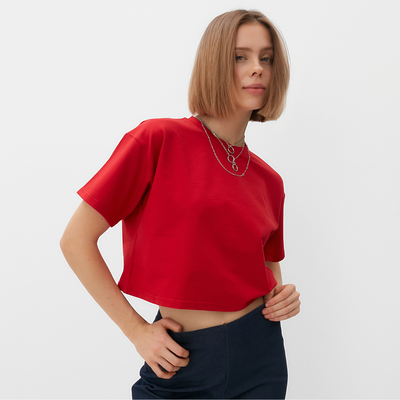 Футболка укороченная женская MINAKU OVERSIZE FIT, фуксия, размер 44