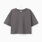 Футболка укороченная женская MINAKU OVERSIZE FIT: цвет графит, р-р 46 10362235 - фото 12644808