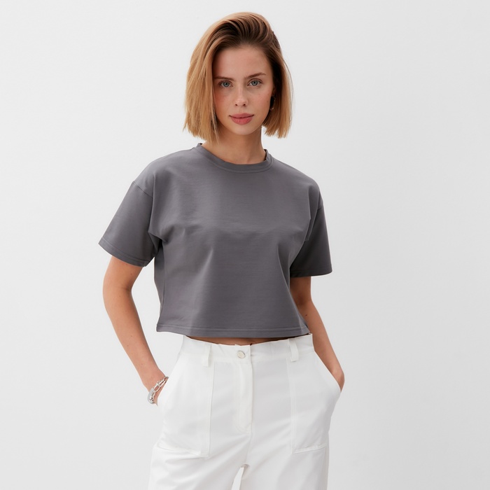 Футболка укороченная женская MINAKU OVERSIZE FIT, графит, размер 50 - Фото 1