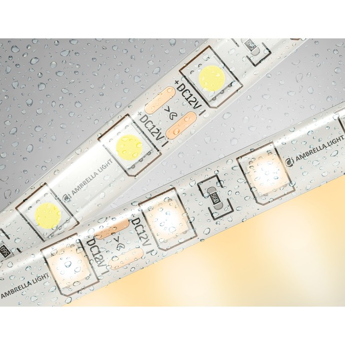 Светодиодная лента Ambrella GS2101, 5 м, IP65, 5050, 60 LED/м, 14,4 Вт/м, 12V, свечение тёплое белое - фото 1906733287