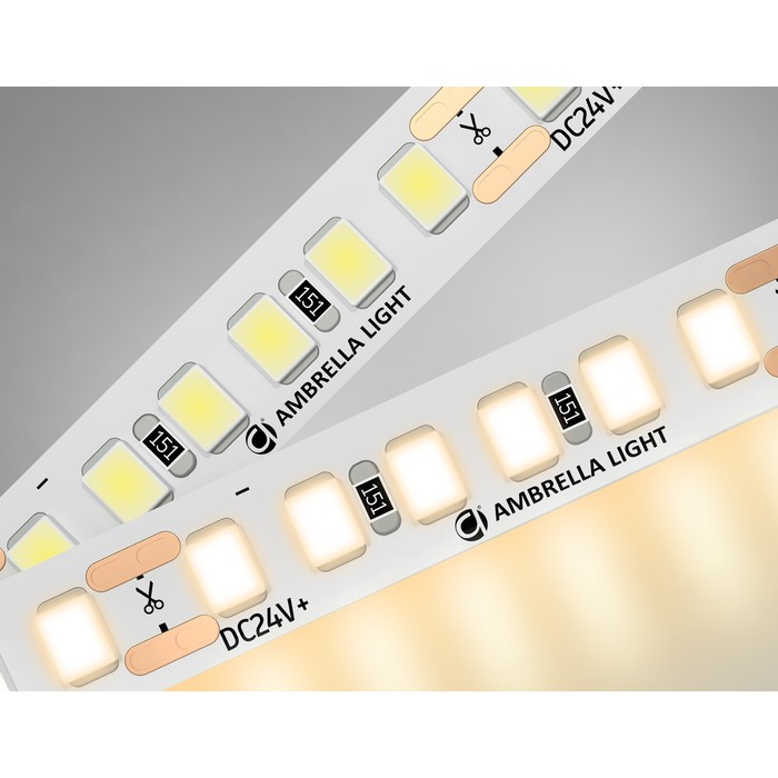 Светодиодная лента Ambrella GS3201, 5 м, IP20, 2835, 180 LED/м, 14,4 Вт/м, 24V, свечение тёплое белое