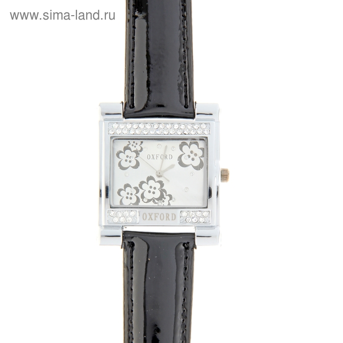 Часы наручные женские Oxford Fashion, серебристый корпус, черный глянцевый ремешок - Фото 1