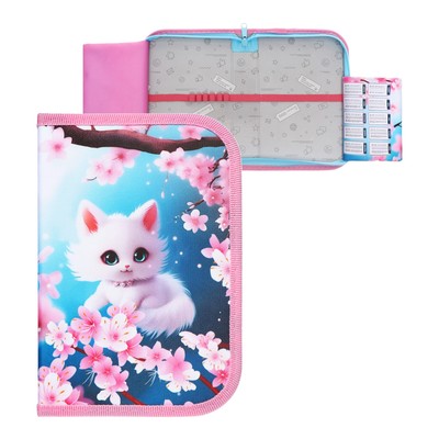 Пенал школьный, 1 секция, 14×21×4 см «Котик сакура»