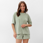 Костюм женский (футболка и шорты) KAFTAN Plushy р. 40-42, зеленый - фото 321607993