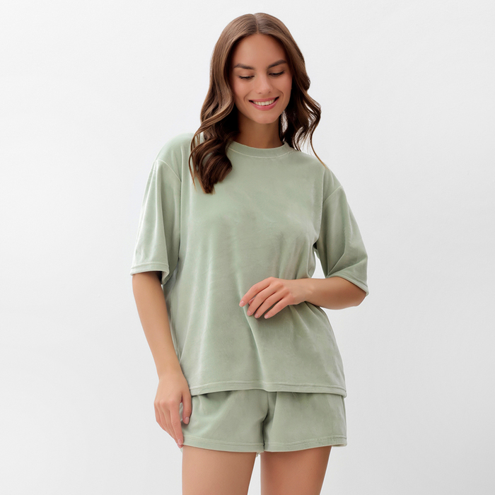 Пижама женская (футболка, шорты) KAFTAN Plushy, размер 48-50, зелёная - Фото 1