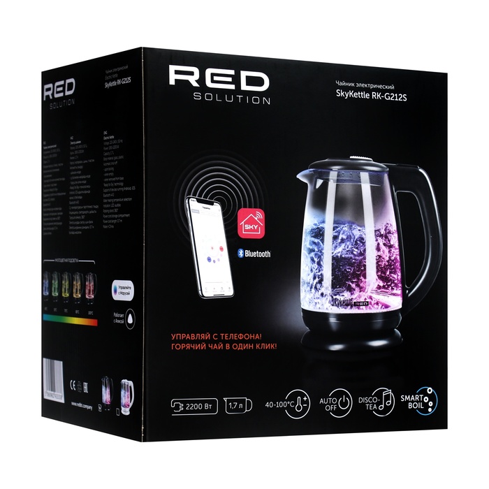Чайник электрический RED Solution SkyKettle RK-G212S, стекло, 1.7 л, 2200 Вт, чёрный
