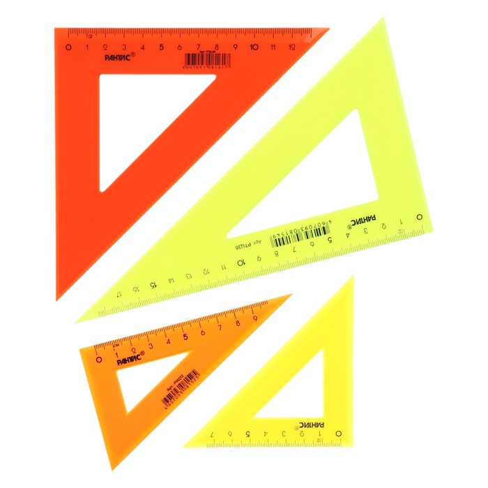 Набор треугольников 4 шт. Calligrata катет 9/12/14/20 см, непрозрачные, цветные