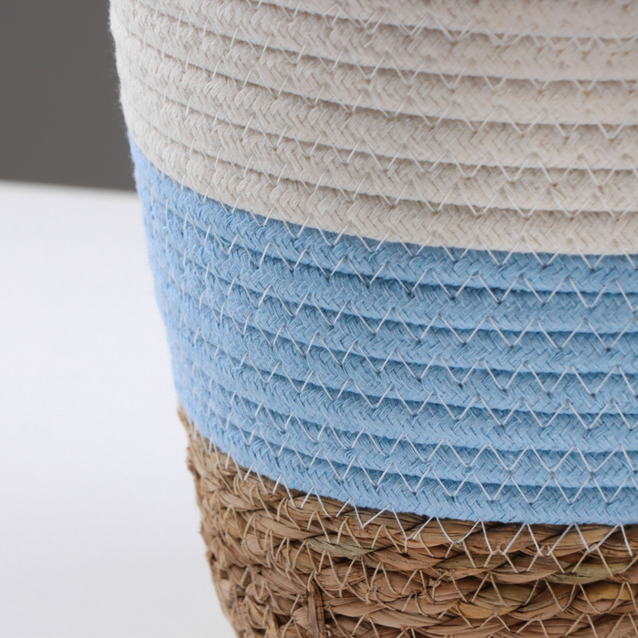 Кашпо плетеное "Намибия", 21,5х21,5х18,8 см, натуральный, голубой, белый - фото 1906734123