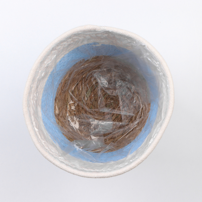 Кашпо плетеное "Намибия", 21,5х21,5х18,8 см, натуральный, голубой, белый - фото 1906734125