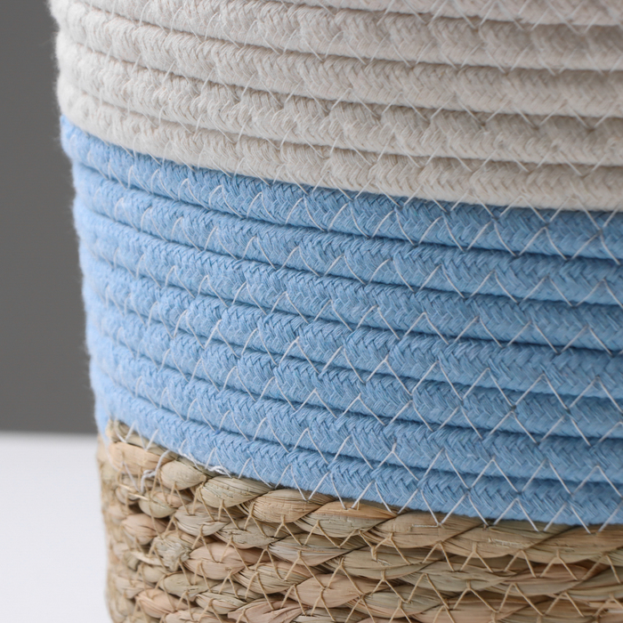 Кашпо плетеное "Намибия", 25,5х25,5х23 см, натуральный, голубой, белый - фото 1906734128