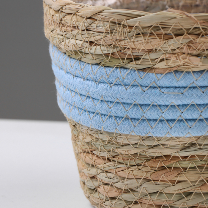 Кашпо плетеное "Намибия", 15,5х15,5х13,5 см, натуральный, голубой - фото 1906734133