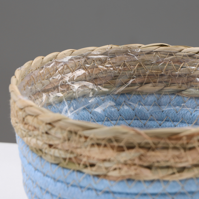 Кашпо плетеное "Намибия", 15,5х15,5х13,5 см, натуральный, голубой - фото 1906734134