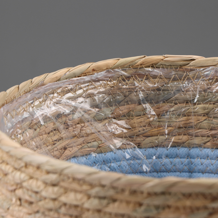 Кашпо плетеное "Намибия", 25,5х25,5х23 см, натуральный, голубой - фото 1906734149