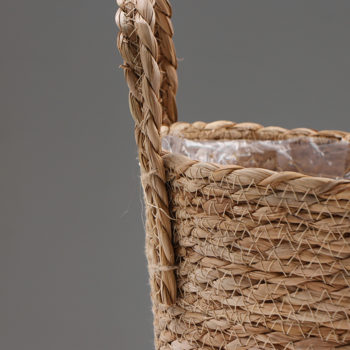 Кашпо плетеное "Сафари" с ручками, 21,5х21,5х18,8 см, натуральный - фото 1906734165
