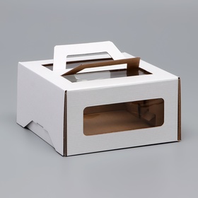 Коробка под торт 2 окна, с ручками, белая, 21 х 21 х 11 см